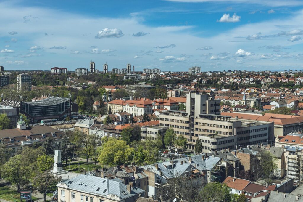 cityscape of belgrade with air force command building