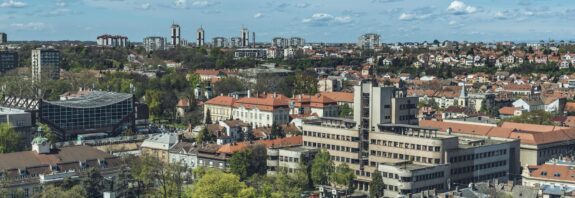 cityscape of belgrade with air force command building