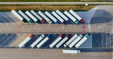 aerial photography of trucks parked