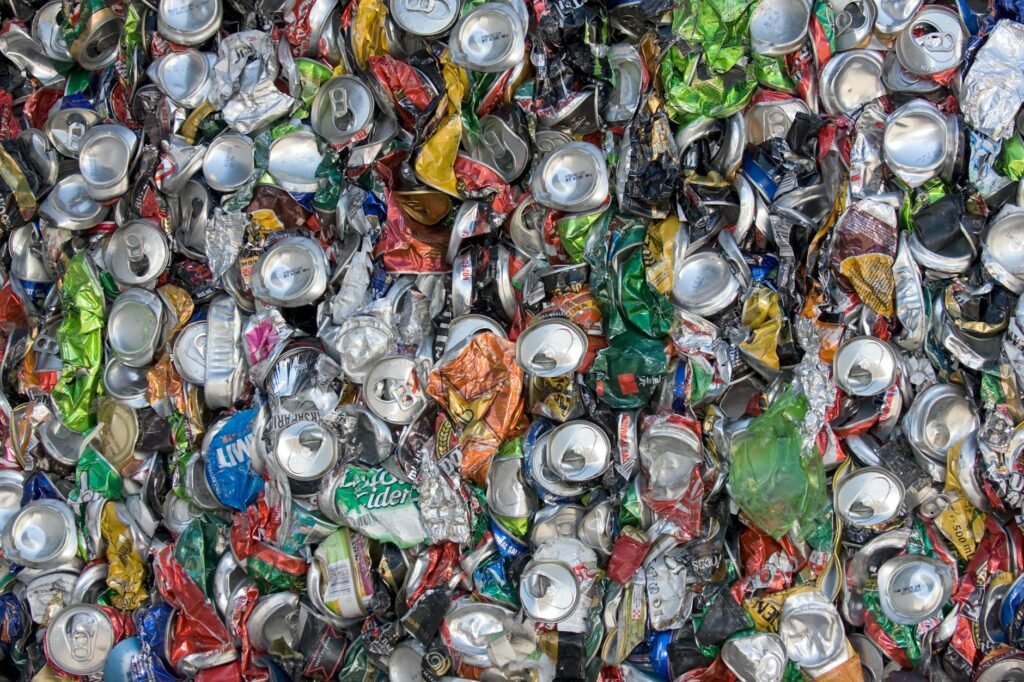 smashed cans in close up shot