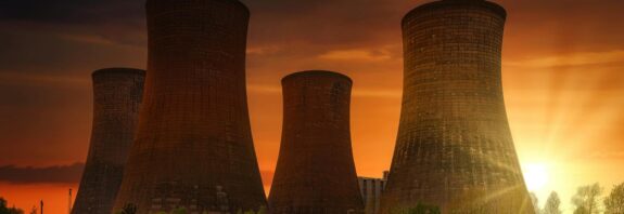 huge cooling towers in nuclear power plant