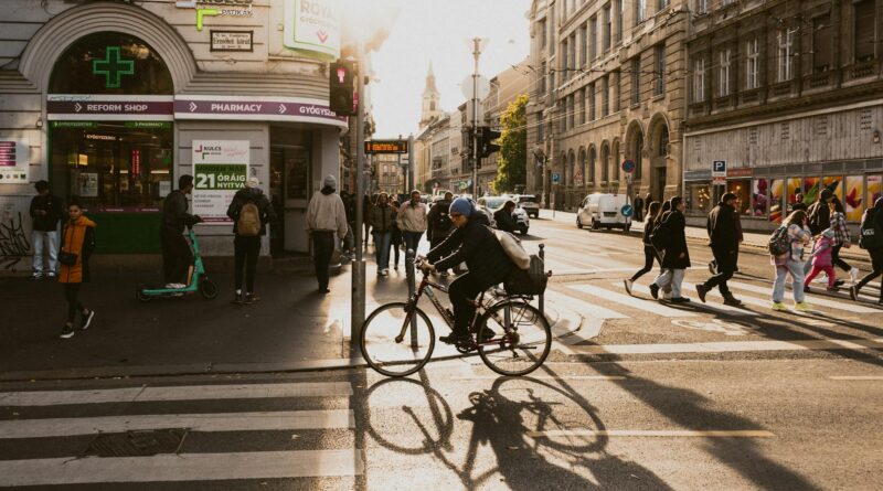 busy street scene in budapest during autumn