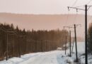 winter road with power lines in russian countryside