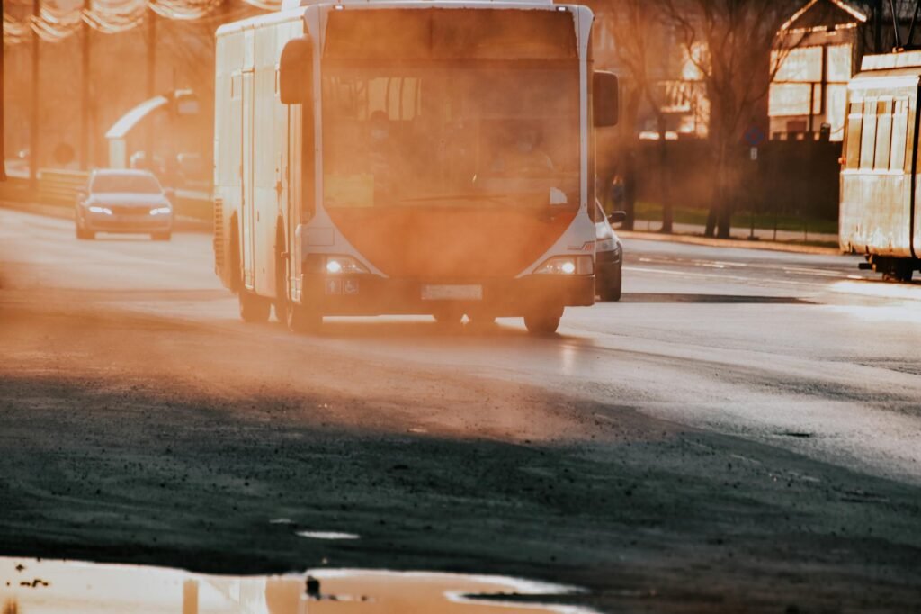 bus on street in morning