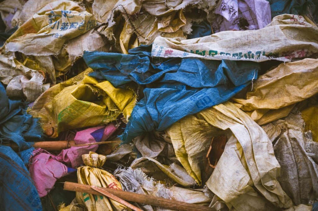 colorful garbage bags in pile