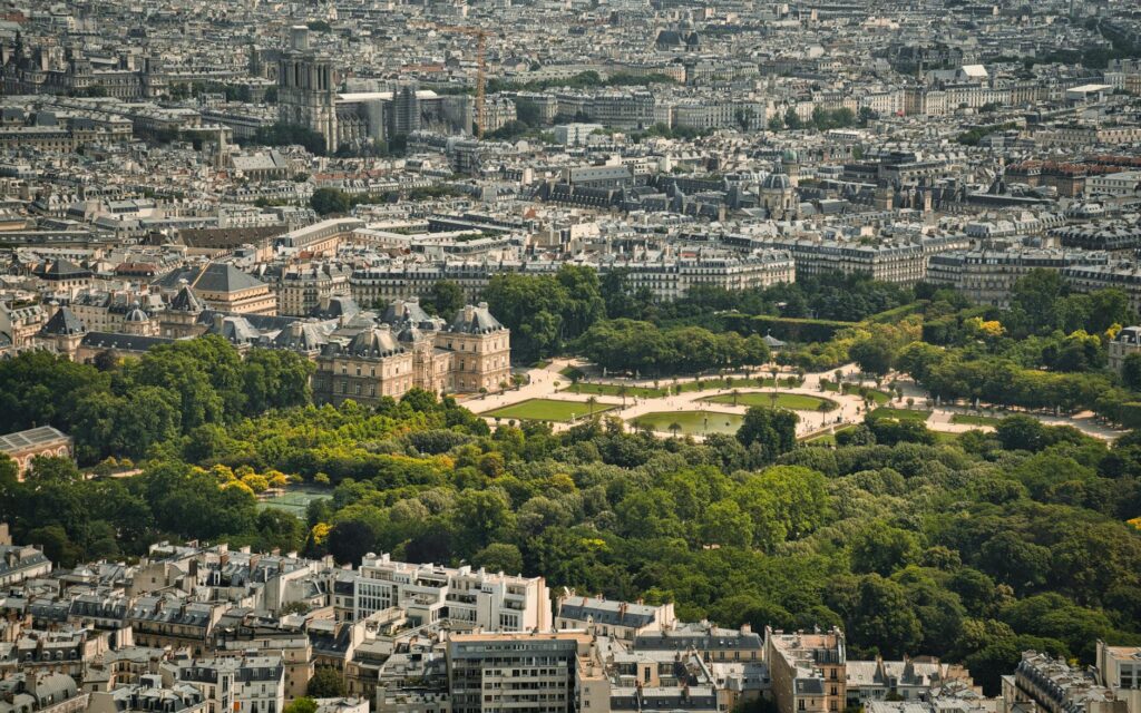 aerial view of luxembourg gardens in paris