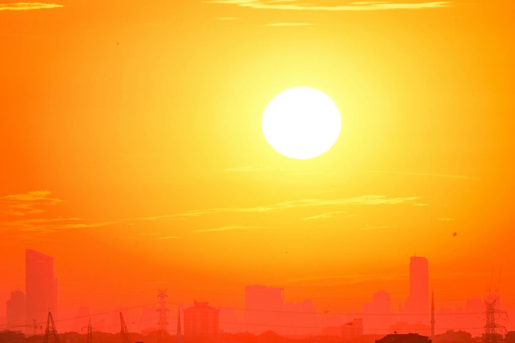a city during sunset