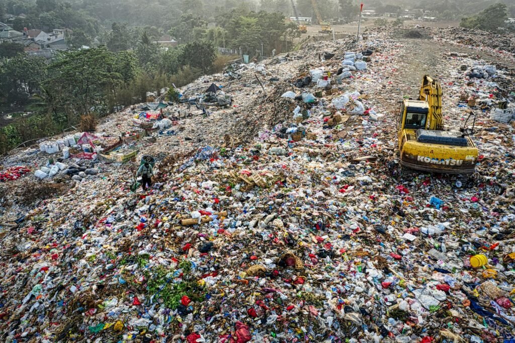 drone shot of landfill