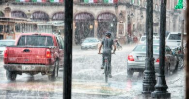 person riding a bicycle during rainy day