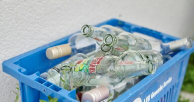 plastic crate with empty glass bottles