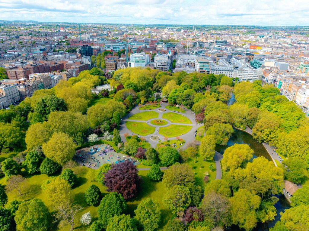 aerial view of st stephen s green in dublin