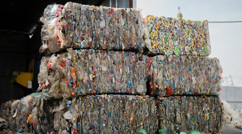 plastic bottles pressed into cubes