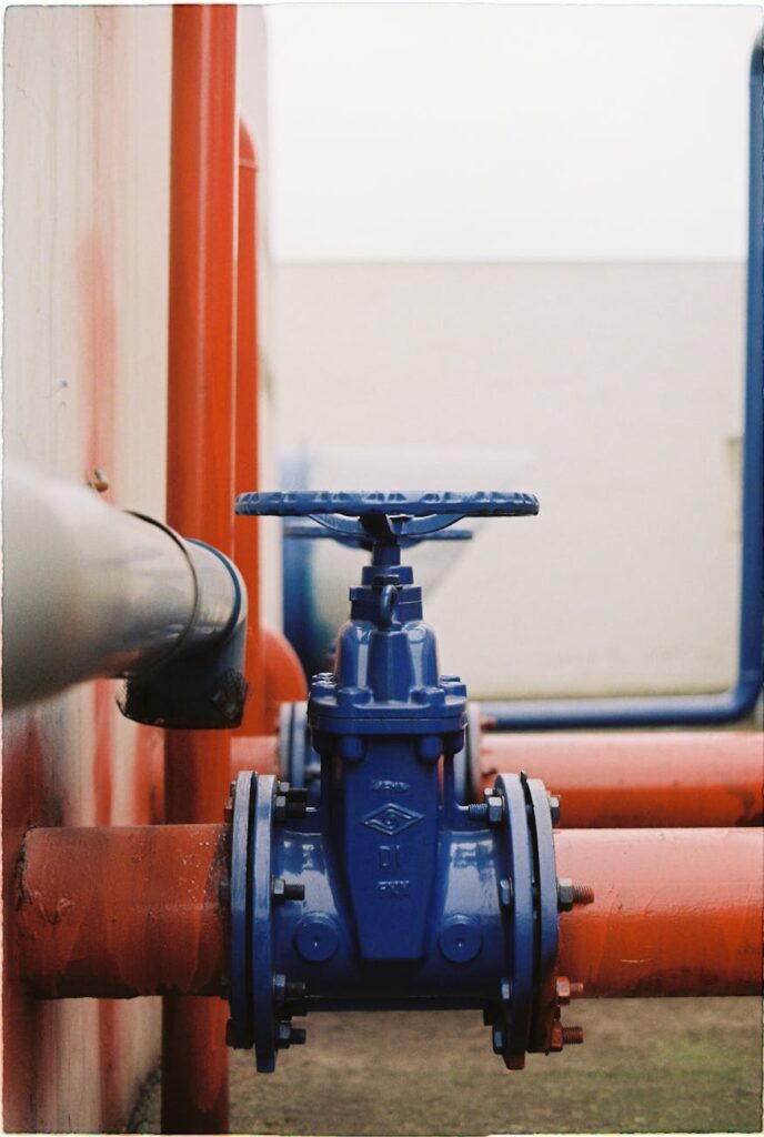 a blue metal gate valve