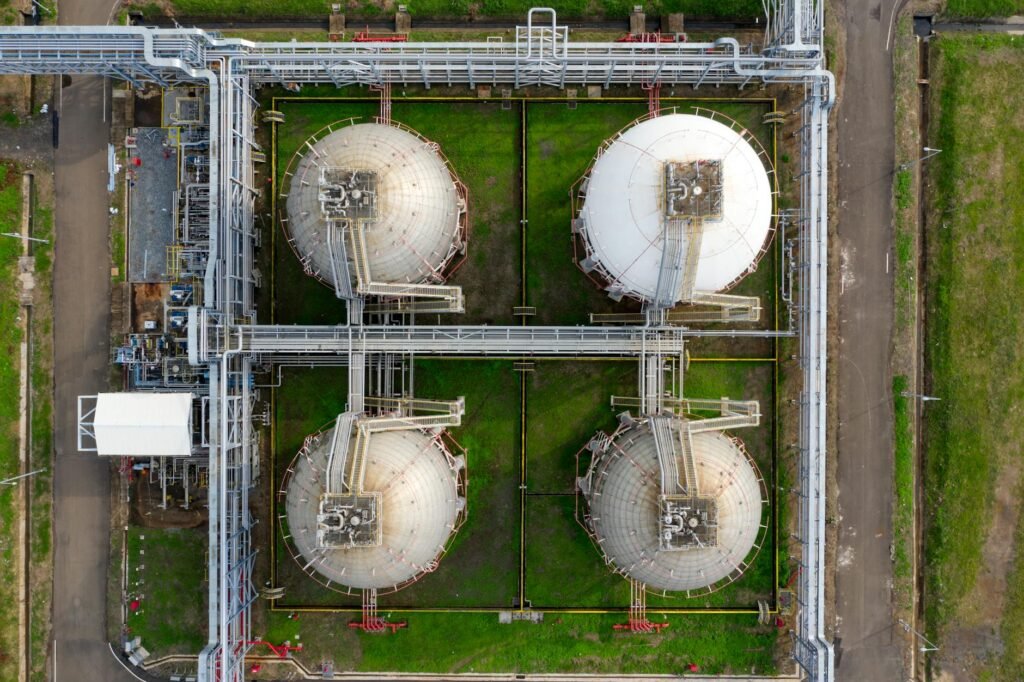 drone shot of an industrial building