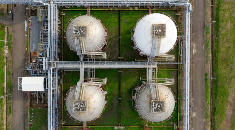 drone shot of an industrial building