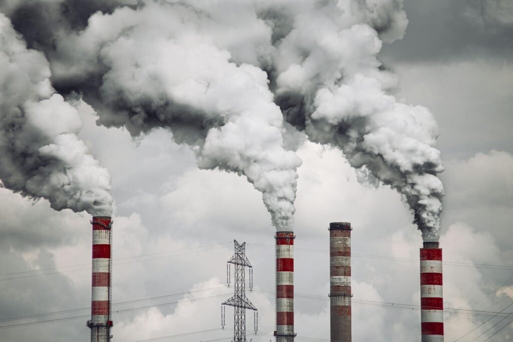 smoke from chimneys in factory