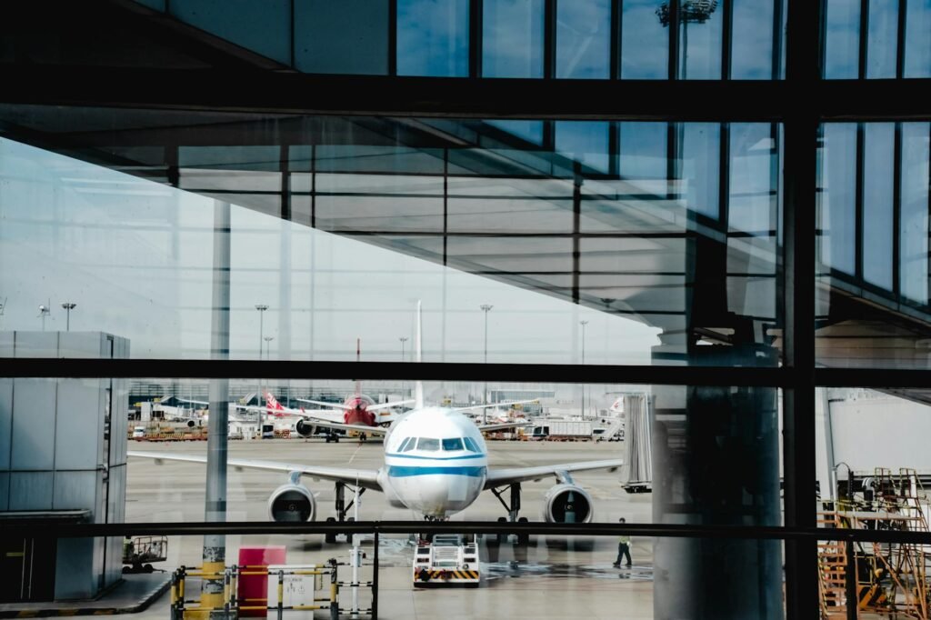 airplane at shanghai airport terminal view