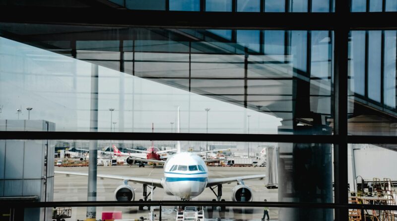airplane at shanghai airport terminal view