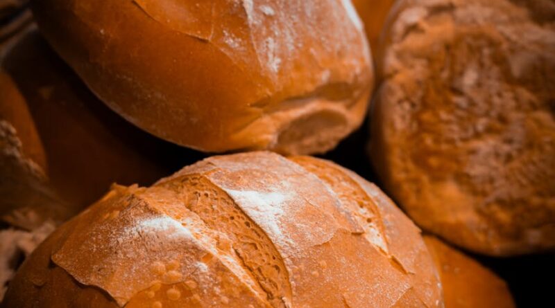 close up of fresh crusty bread in basket