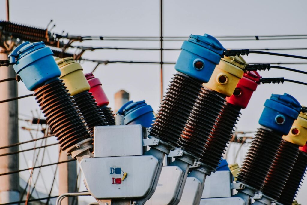blue and red metal coils with electrical wires