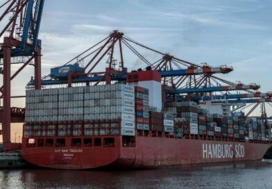 ship with containers in harbor